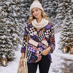 NWT Maloka Oversized Multicolor Abstract Graphic Print Blouse Funky Artsy Tunic